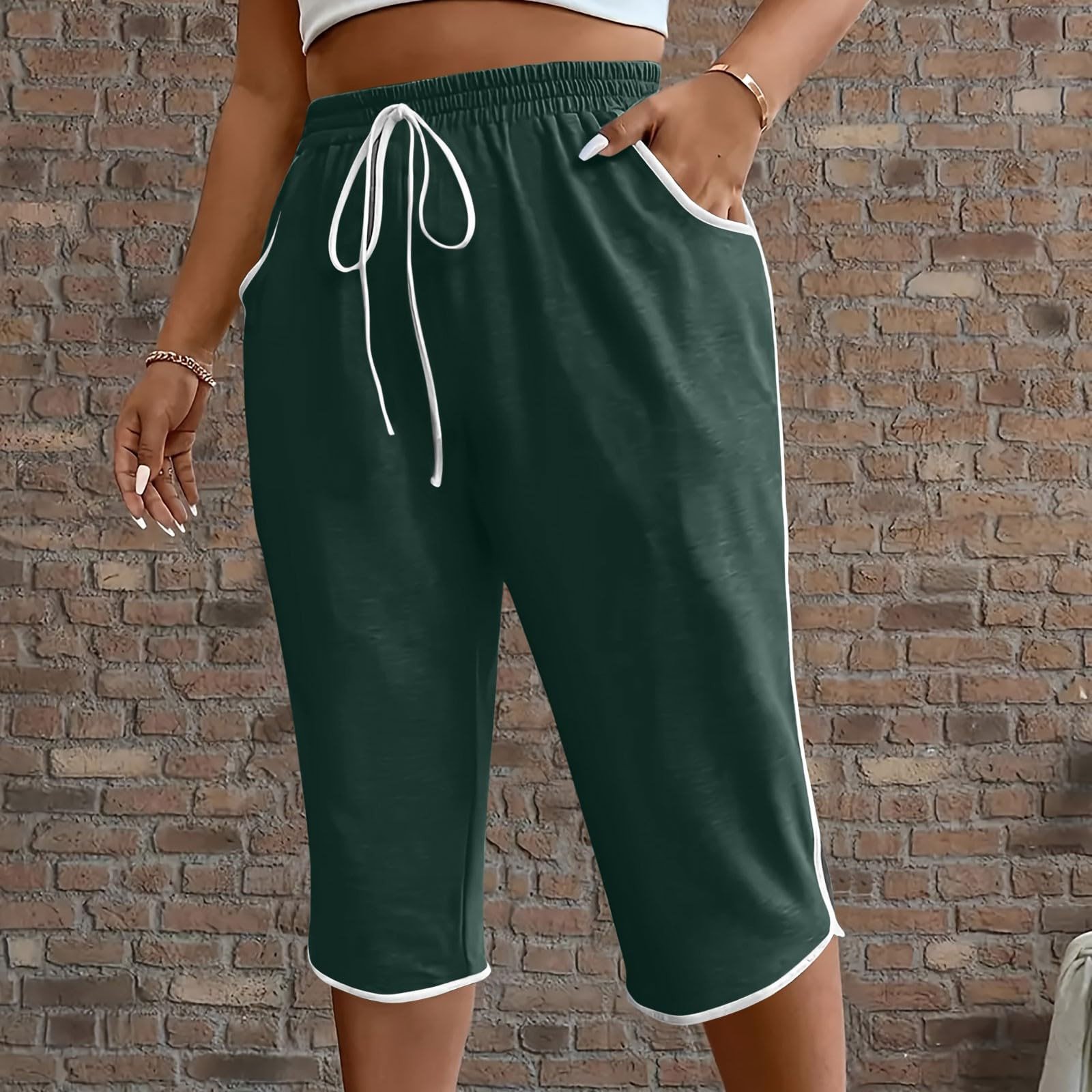 Cyglowse Plus Size Capris Sweats Womens Petite Wide Leg Pedal