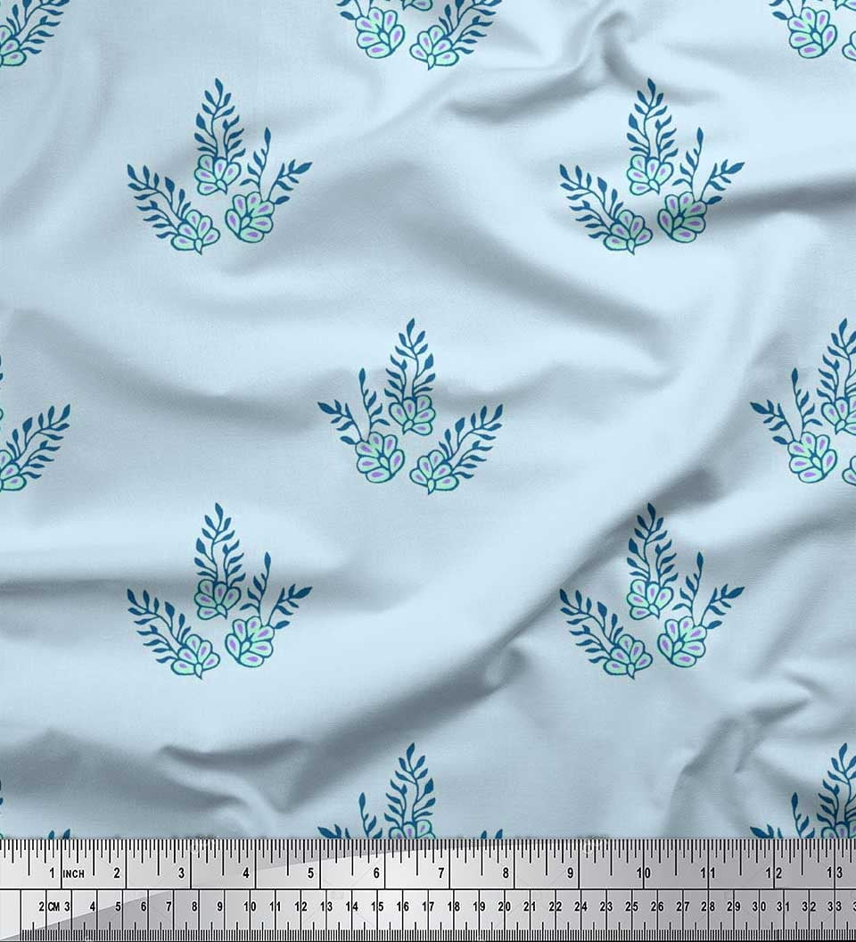 Soimoi Poly Georgette Fabric Leaves & Floral Block Print Fabric by Yard 52 Inch Wide
