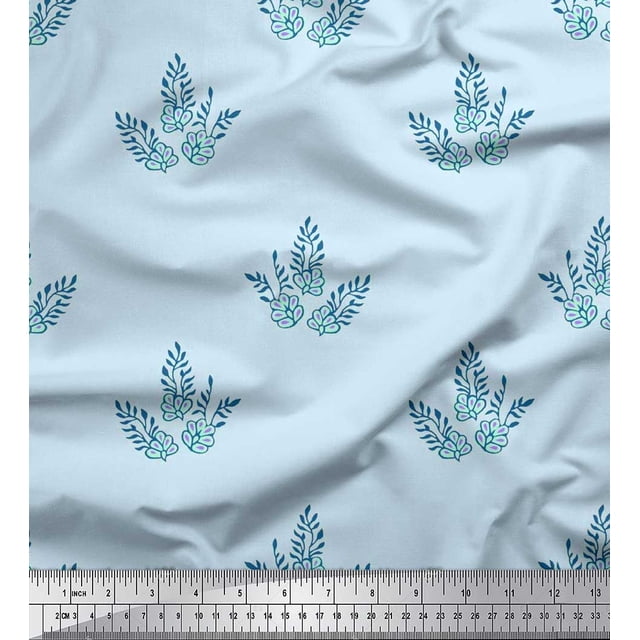Soimoi Polyester Crepe Fabric Leaves & Floral Block Print Sewing Fabric Yard 42 Inch Wide