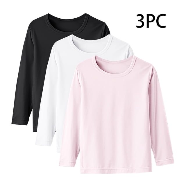 YUNAFFT Kids' Basic Long Sleeve T-Shirts Spring Autumn Thin Layering Pure Color Round Neck 3-Pack Casual Minimalist Style