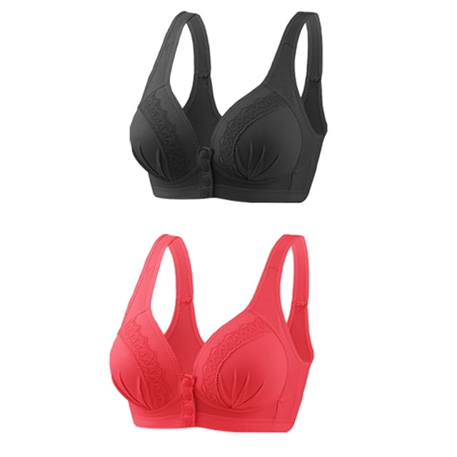 Timegard 2pc Wireless Bras for Women Front Closure Button Bralette Ruched Comfort Everyday Bras with Support
