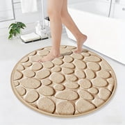 Czzoypi Memory Foam Bath Mat, Super Absorbent Cobblestone Bathroom Rug, Machine Washable Non-Slip Bath Mats for Shower Tub Floor, Khaki