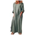 thumbnail image 1 of LLYwey Deals Liquidation Robes Mini pour Femmes Mode Été Décontracté Manches Longues Uni Lin Longue Robe Nouvelle Robes d'Invitée de Mariage Vert-1 TG, 1 of 9