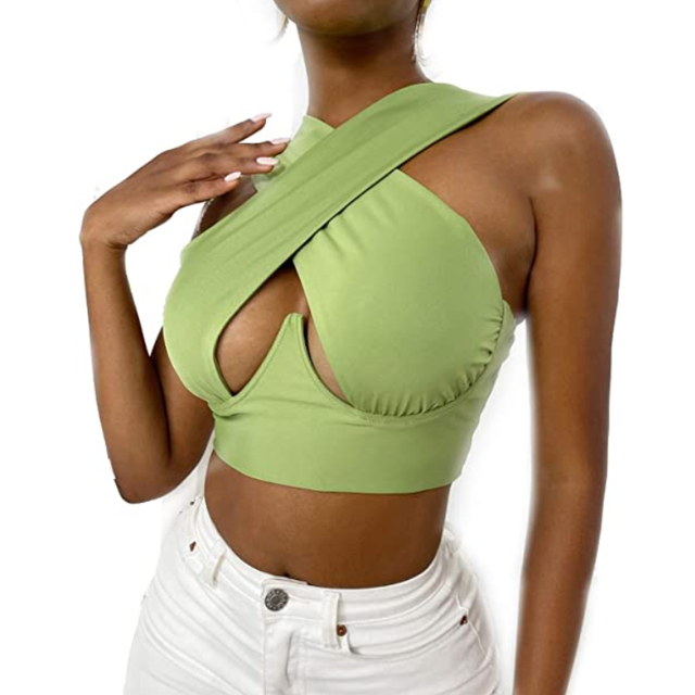 Honganda Women's Criss Cross Tank Tops, Sleeveless Solid Color Cutout Crop Tops