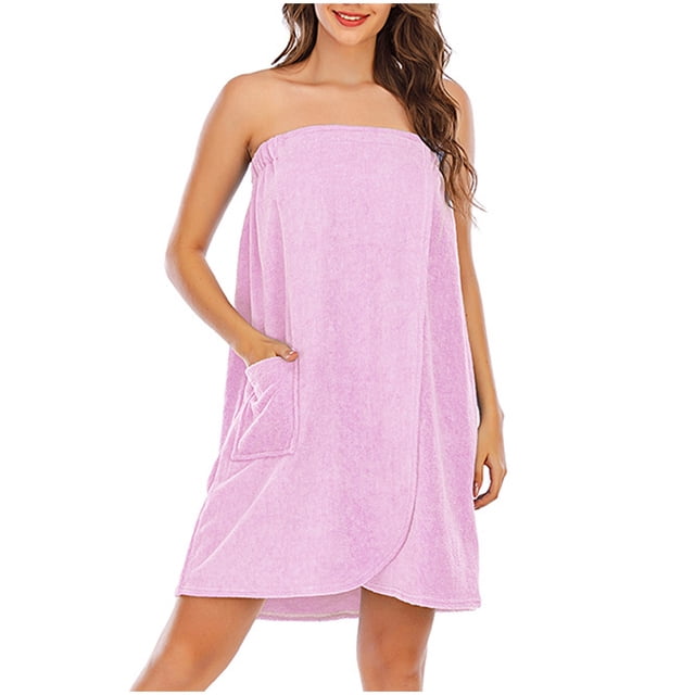 Kaemgyyd Women's Wrap Bath Robe Fleece Quick Drying Tube Robes Lightweight Adjustable Short Bathrobe with Pocket