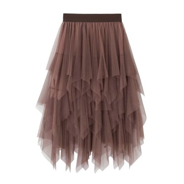 B91xZ Jupe Midi en Tulle pour Femmes Jupe Tutu Vintage en Tulle Jupe de Soirée Élastique pour Femmes et Adolescentes, Café Taille Unique