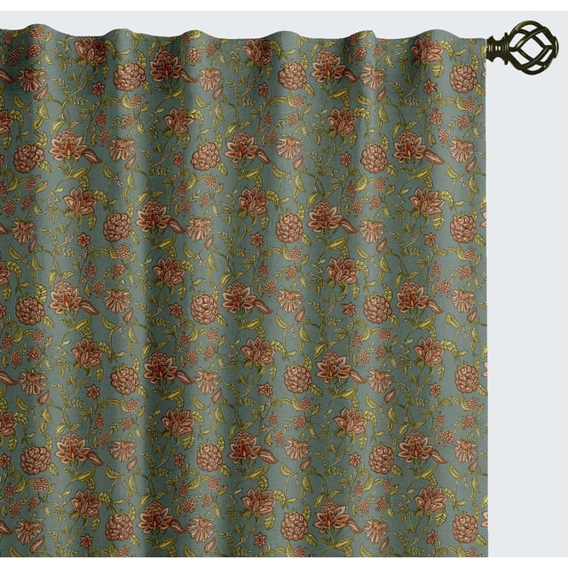 Vargottam 84 Inch Rod Pocket/Back Tab Cotton Curtains for Windows and Doors - Light Filtering Cotton - Light Filtering Drapes For Doors - Set of 2 Panels, 52"x84" - Floral Motif Print (Green)