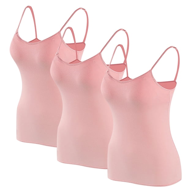 Timegard Camisoles pour Femmes 3 Pcs avec Soutien-Gorge Intégré Col Rond Bretelles Spaghetti Ajustées Douces Maillots de Corps Décontractés Hauts de Pyjama