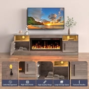 GloryStar TV Stand with Storage for TV up to 55", Modern Entertainment Center with Storage Cabinet, Fits 36" Electric Fireplace, Gray (Fireplace Not Included)