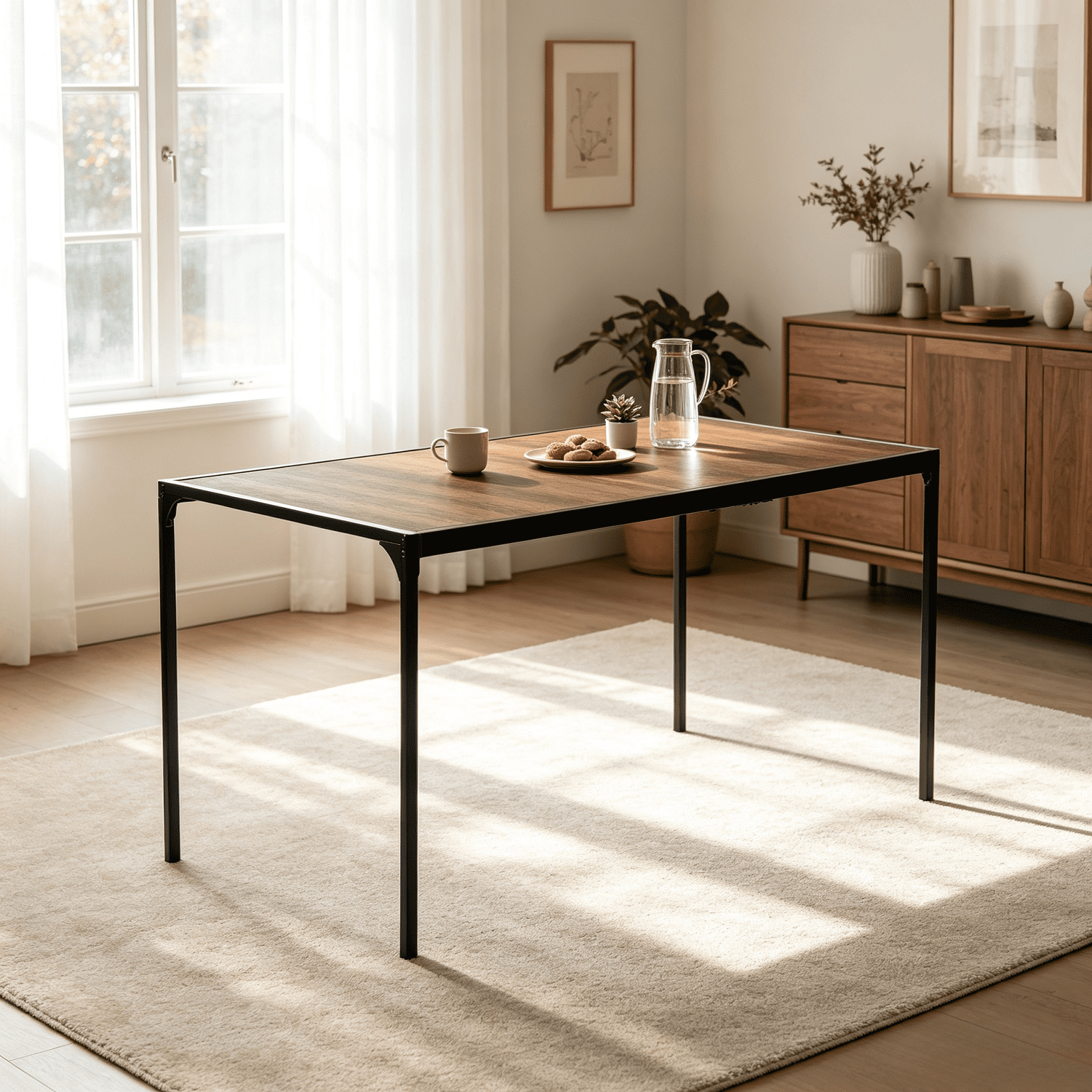 Homy Casa Table à manger rectangulaire industrielle de 47,2 po pour 4, plateau effet bois 3D espresso, cadre en métal noir