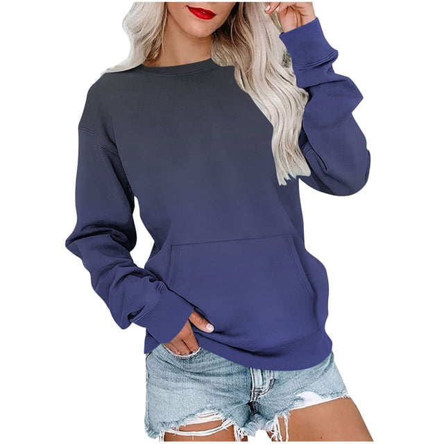 Lmnyox Chandails à Col Rond pour Femmes, Mode Décontractée, Imprimé, Manches Longues, Chandails à Enfiler avec Poche, Chemises Basiques Amples