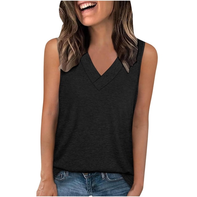 Timegard Womens Tank Tops V Neck Solid Color Fitting Comfy Sleeveless Top Summer Casual Basic Tee Shirts