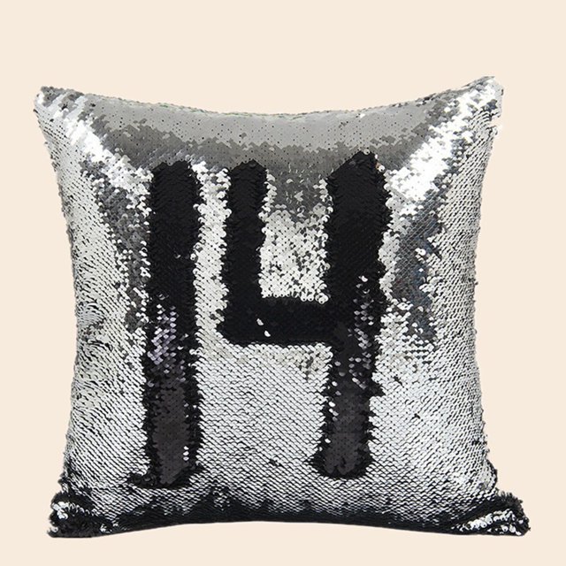 Housses de Coussin Vierges 16Inx16 Po Réversibles à Paillettes Magiques (Argent & Noir)