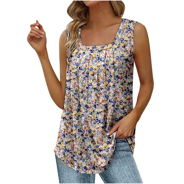 Birdeem T-Shirt Ample Confortable Sans Manches à Col en V Imprimé pour Femmes, Blouse Décontractée, Hauts