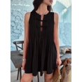 thumbnail image 4 of Robe Mini à Nouer devant pour Femme Été Sans Manches Plissée Décontractée Ample Style Babydoll Robes Noir TG, 4 of 10