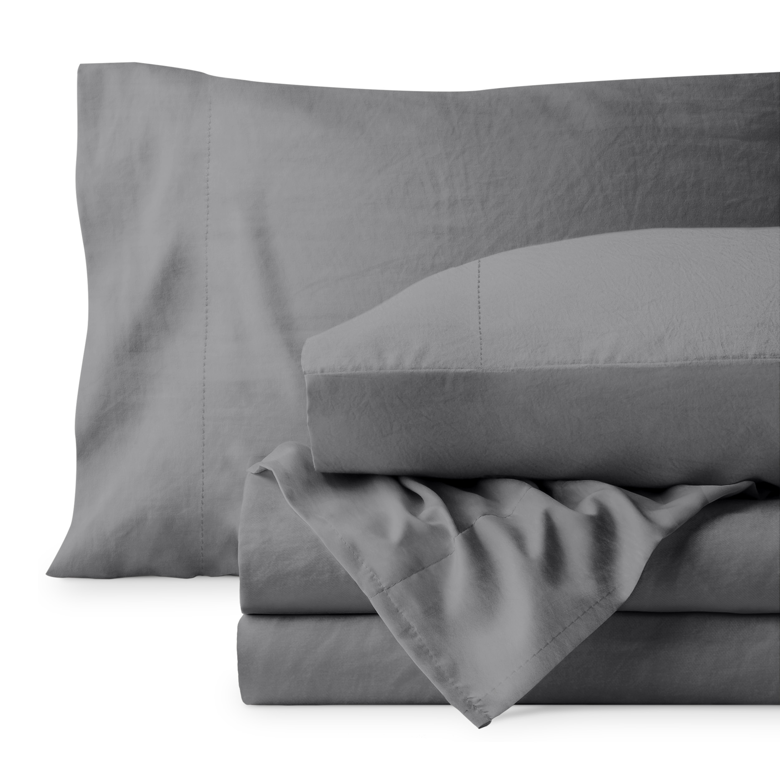 Bare Home Washed Sheet Set - Premium 1800 Collection - Deep Pocket - 3 Piece - Twin XL, Gray