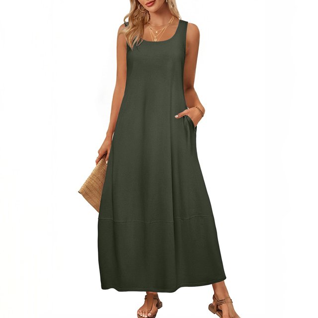 Gspmoly Robes d'Été pour Femmes 2025, Robe d'Été Décontractée Sans Manches Mini pour Femmes, Été Printemps, Col Ras du Cou, Débardeur Ample, Robe Courte de Plage, Robes Formelles pour Femmes, Économies d'Été Liquidation