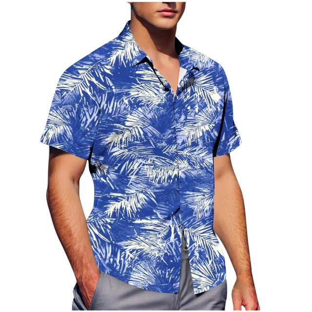 Pisexur Shirts for Man T Hommes Mode Décontractée Col Rabattu Imprimé Manches Courtes Chemise Boutonnée Blouse Bleue, L Chemises de Golf Hommes & Chemises Hommes