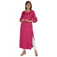 thumbnail image 1 of Moomaya Solid Rayon Kurta For Women bell Sleeve Drawstring Neck Long Ethnic Kurti, 1 of 6