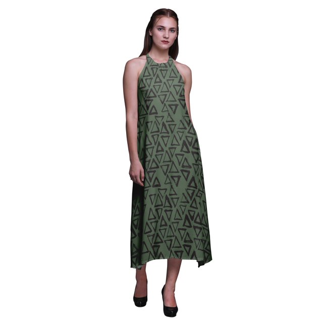 Bimba Robe Dos Nu Géométrique d'Été pour Femmes, Col Halter, Plage, Medium