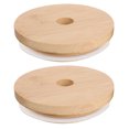 thumbnail image 1 of 1 Set 2Pcs Bamboo Mason Jar Lids Practical Bottle Covers with Straw Hole, 1 of 9