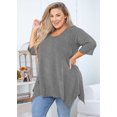 thumbnail image 2 of SHOWMALL Tunique Grande Taille pour Femmes Blouse Manches 3/4 Gris 4X Vêtements Haut Évasé Col Rond Maternité Ample, 2 of 6