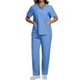 thumbnail image 2 of V Neck Scrubs for Women Set Scrubs Top Drawstring Straight Pants 4 Way Stretch Medical Nursing Uniforms Matching Sets, 2 of 6