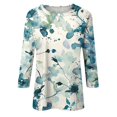 thumbnail image 4 of HKEJIAOI T-Shirts à Manches 3/4 pour Femmes à Imprimé Floral, Col Rond, Coupe Ample, T-Shirts Décontractés Mode, Chandails à Enfiler, Vert m, 4 of 5