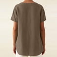thumbnail image 4 of Floleo T-Shirt à Manches Courtes pour Femmes, Style Lin, Col en V, Boutons devant, Demi-Ouverture, Haut Vintage Classique, Respirant, Confortable, Extensible, Tissu Fin, Printemps Été Automne, Tenue Quotidienne (Coffee#2,m), 4 of 8