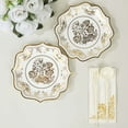 thumbnail image 2 of CUITING 25 Pack White Pink Paper Dessert Plates in Damask Floral Pattern  8” Round Disposable Salad Appetizer Plates with Scalloped Rims - 300 GSM, 2 of 11