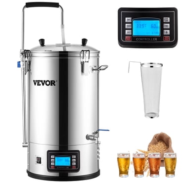 VEVOR Electric Brewing System, 9.2 Gal/35 L Brewing Pot, All-in-One Home Beer Brewer with Pump, Mash Boil Device with Panel, Auto/Manual Mode 100-1800W Power 25-100℃ Temp 1-180 min Timer Recipe Memory