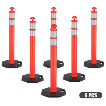 Costway 6 Pack 45'' Orange Traffic Delineator Post Cone w/ Rubber Base & Reflective Bands