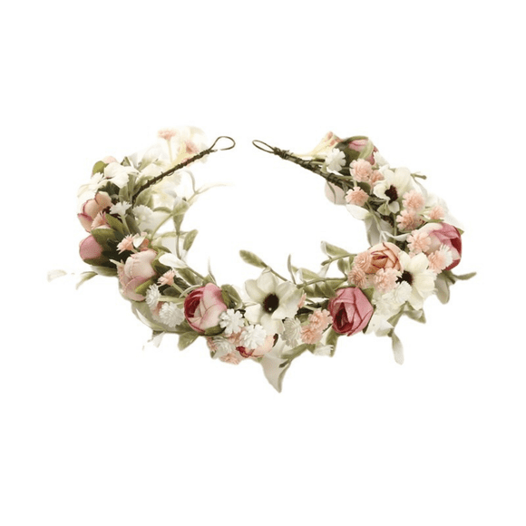 Flower Headband Wreath, Cloth Flower Headband Wreath, Pink Flower Headband Handmade Adjustable, Flower Wreath Crown Garland for Wedding Festival Photography