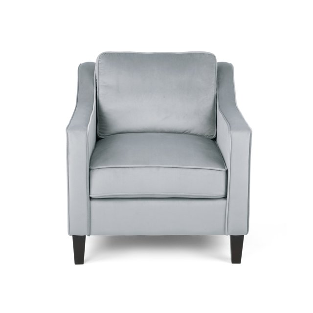 Milo Fauteuil Club en Velours Contemporain, Gris et Brun Foncé