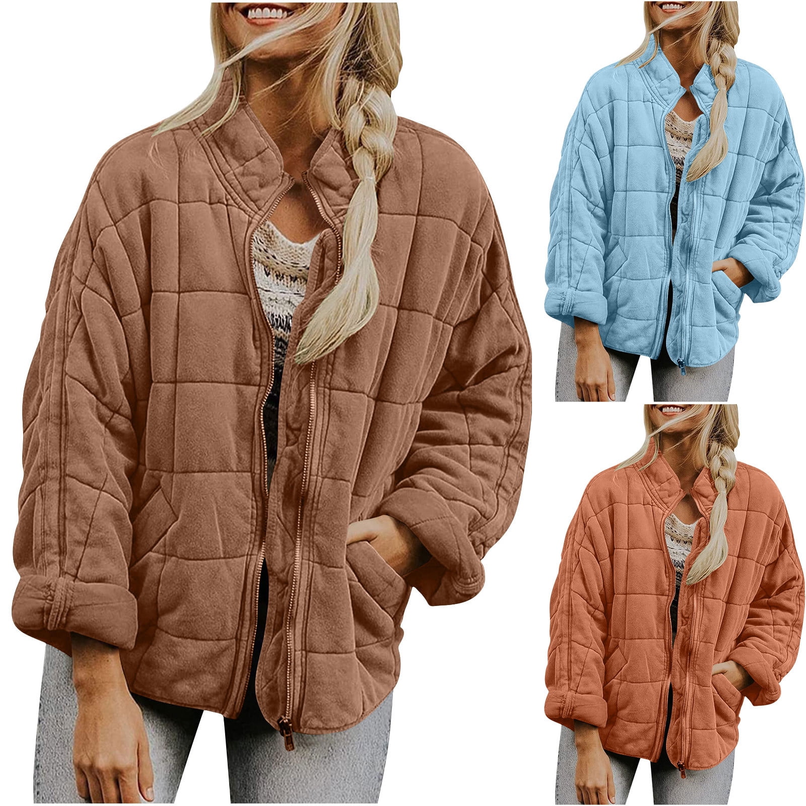 UPPADA Womens Cropped Puffer Jackets Hooded Warm Coats Zip up Quilted Down Sherpa Coats Dressy Winter Outerwear Coats with Pockets,Puffer Jacket Womens Quilted Sky Blue,S