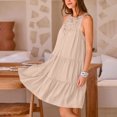 thumbnail image 4 of Penkiiy Robe d'Été Sans Manches pour Femmes, Dos Nu, Décontractée, Ligne A, à Volants, Robe de Plage, Vacances, Mini Robe 2TG Beige, 4 of 7
