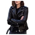 thumbnail image 2 of Veste de Moto pour Femmes à Manches Longues, Manteau Court, Veste Décontractée à Revers, Veste Mode en Similicuir, 2 of 3
