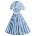 thumbnail image 3 of Birdeem Robe de Soirée Vintage à Manches Courtes et Col en V pour Femmes, Confortable pour l'Été, Imprimé à Pois, 3 of 7