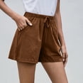 thumbnail image 4 of Timegard Cotton Linen Shorts for Women Elastic Waisted Drawstring Wide Leg Lounge Shorts with Pocket, 4 of 7