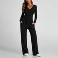 thumbnail image 2 of Diufon Matching Lounge Sets for Women Fall Outfits Long Sleeve V Neck Shirts Wide Leg Drawstring Pants with Pockets, 2 of 9