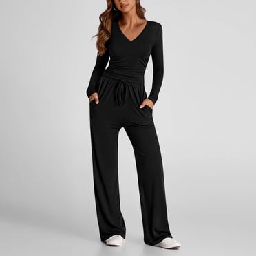 Soki Ensembles 2 Pcs pour Femmes Tenues d'Automne Survêtements à Manches Longues à Jambes Larges Ensemble Décontracté de Détente Ensembles Assortis