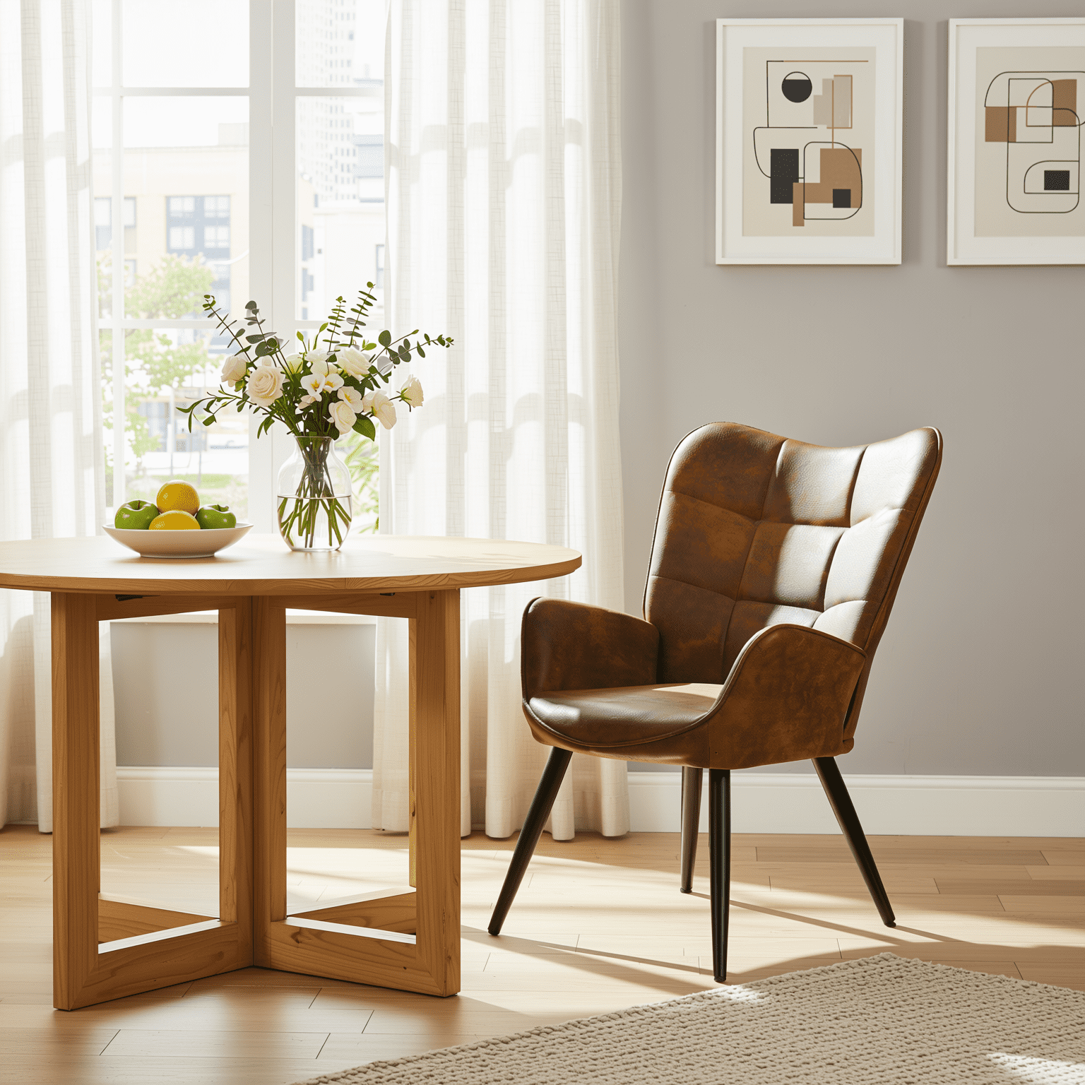 Homy Casa fauteuil d’appoint à dossier oreilles en similicuir brun, dossier capitonné et pieds en métal noir