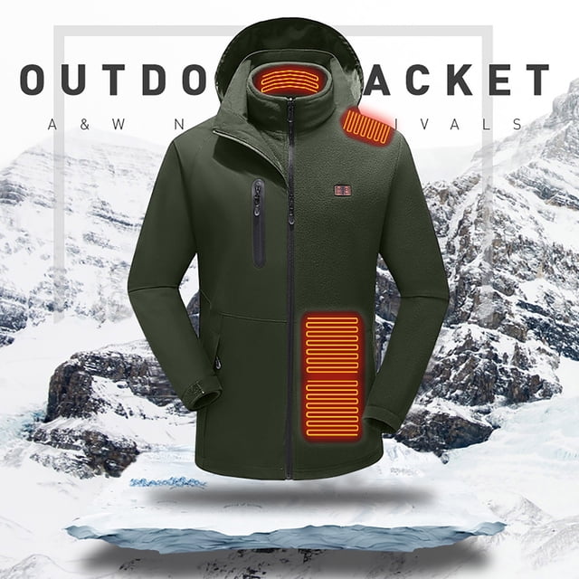 LSLJS Outdoor Warm Clothing Heated for Riding Skiing Fishing Charging Via Heated Coat( Army Green, XXL)