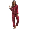 thumbnail image 1 of Womens Silk Satin Pajamas Set Button Down Sleepwear Loungewear S-XXL, 1 of 3