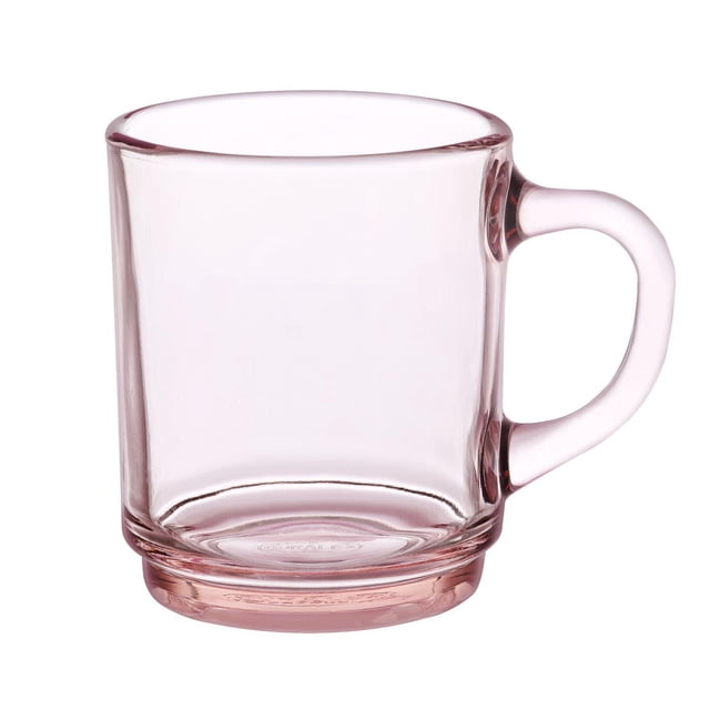 Duralex Versailles Tasse Rose 260 ml, Tasse à Café en Verre Trempé Rose Transparent Simple avec Forme Cylindrique Lisse et Poignée Robuste, Résistante aux Chocs et Sécuritaire pour le Lave-Vaisselle, le Micro-Ondes et le Congélateur, Idéale pour les Boissons Chaudes et Froides, Y Compris le Jus et le Thé Glacé.