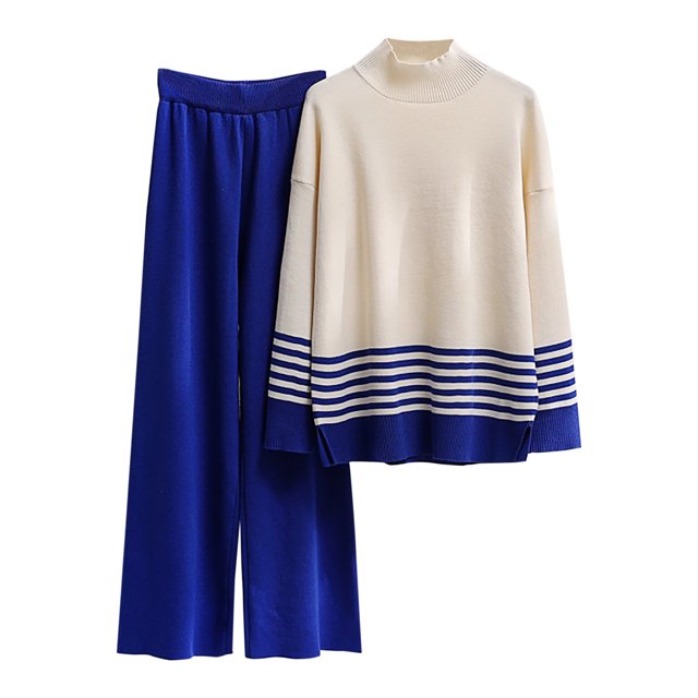 Yuyuzo Womens Ribble Knit 2 Piece Sets Long Sleeve Turtleneck Pullover Sweaters with Straight Leg Pants Suits