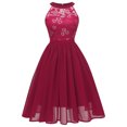 thumbnail image 1 of RKSTN Robes pour Femmes Dentelle Mousseline Tour de Cou Grande Jupe Évasée Robe de Soirée Couleur Unie Cocktail Bal Robe Vintage, 1 of 5