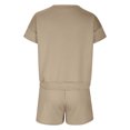 thumbnail image 3 of Mikilon Ensemble de Sport Confortable pour Femmes Couleur Unie Nouvelle Mode Décontractée Haut à Manches Longues et Short Ensemble de Haut/chemise à Col Rond à Manches Courtes Kaki S, 3 of 5