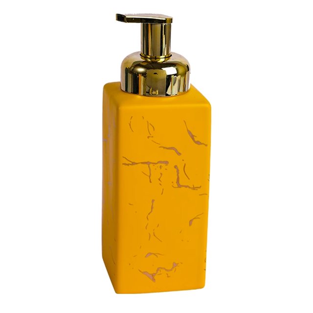 Qeeadeea Marble Ceramic Foaming Soap Dispenser, Cubic Foam Soap Dispenser With Gold Pump, Hand Foaming Dispenser, For Barthroom Kitchen-yellow-Foam Bottle