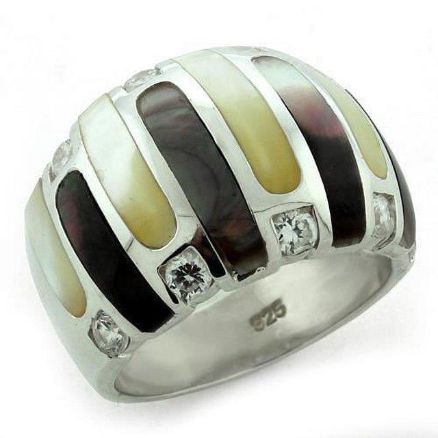 High-Polished 925 Sterling Silver Ring with Precious Stone Conch in Multi Color for Women Multi Color Stone Color Style LOAS1167 Size 10